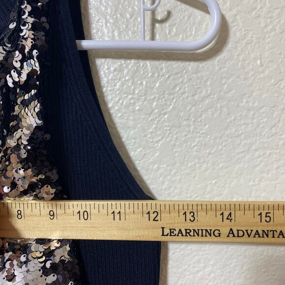 New York & Co 7th Avenue Design Studio Black High Neck Sequined Ruffle Glam Sz S - Picture 2 of 5